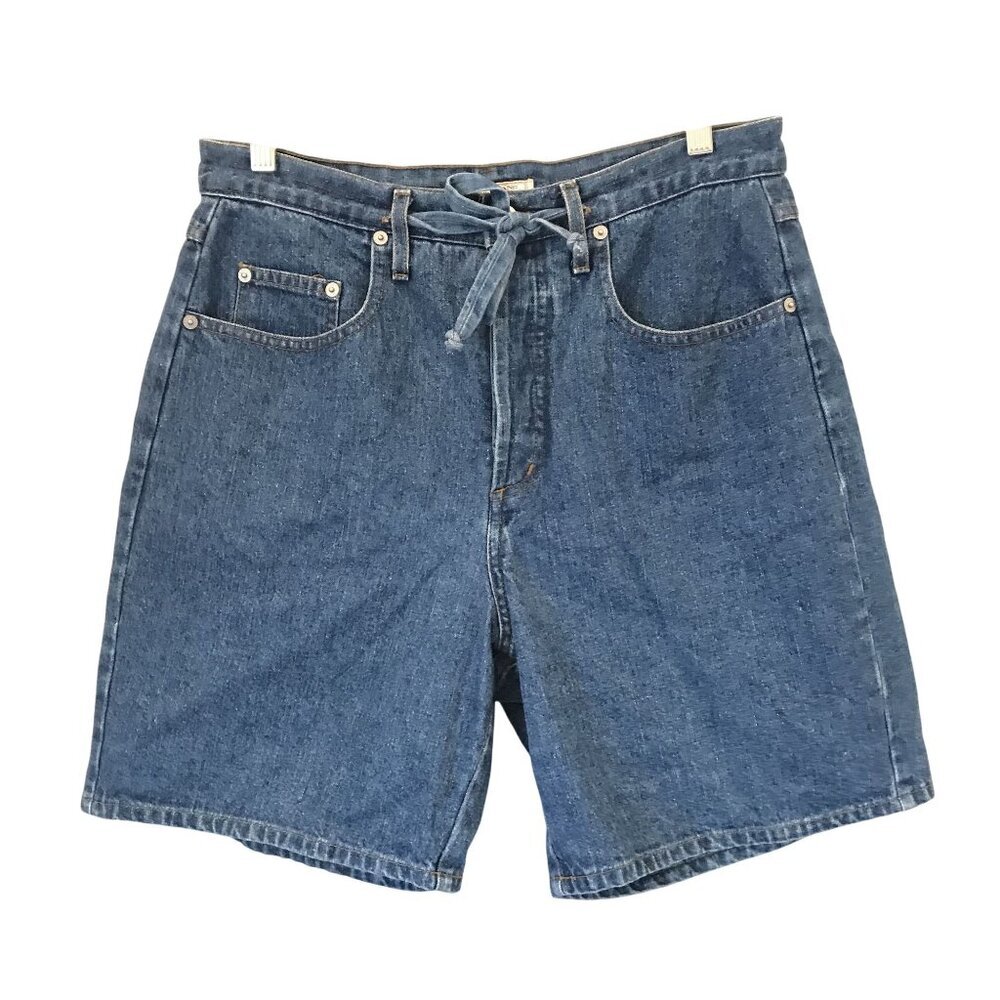 Vintage Guess High Waisted Bermuda Denim Shorts Tie Waist Button Fly Size 1 Y2K